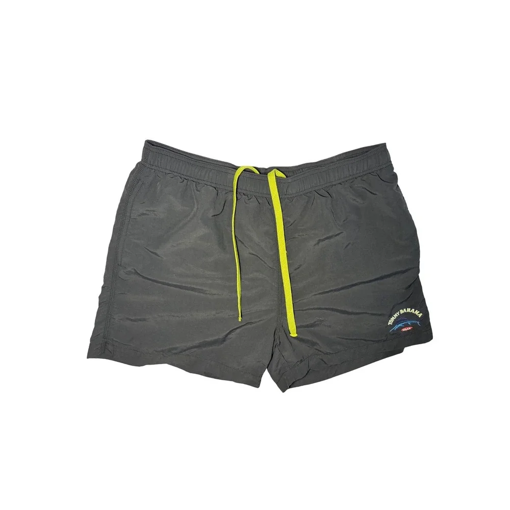 Tommy Bahama Relax Swim Trunks Men Large Black Neon Green Mesh Lined